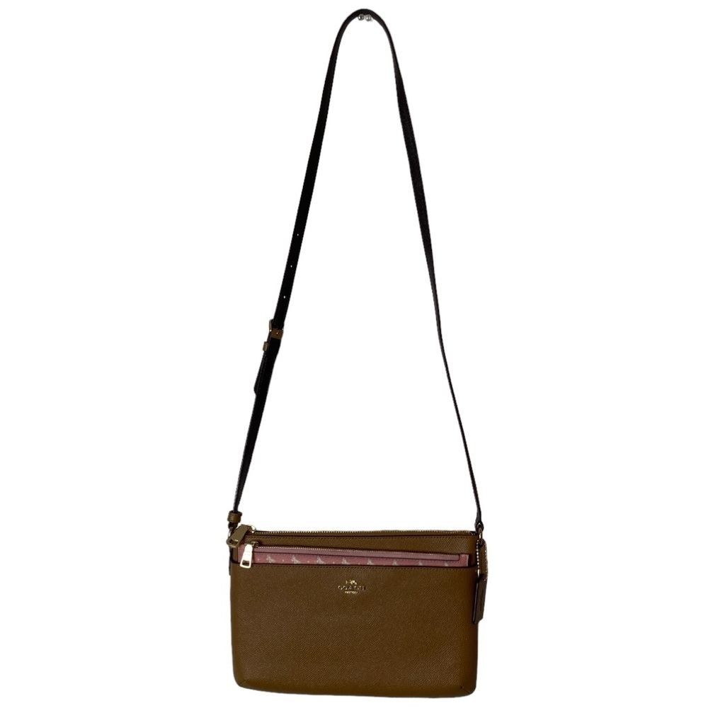 Coach East West Tan Pink Butterfly Pouch Insert Crossbody Bag